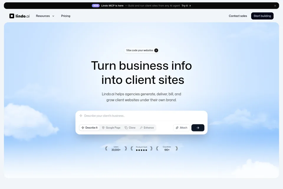 Aperçu de la landing page