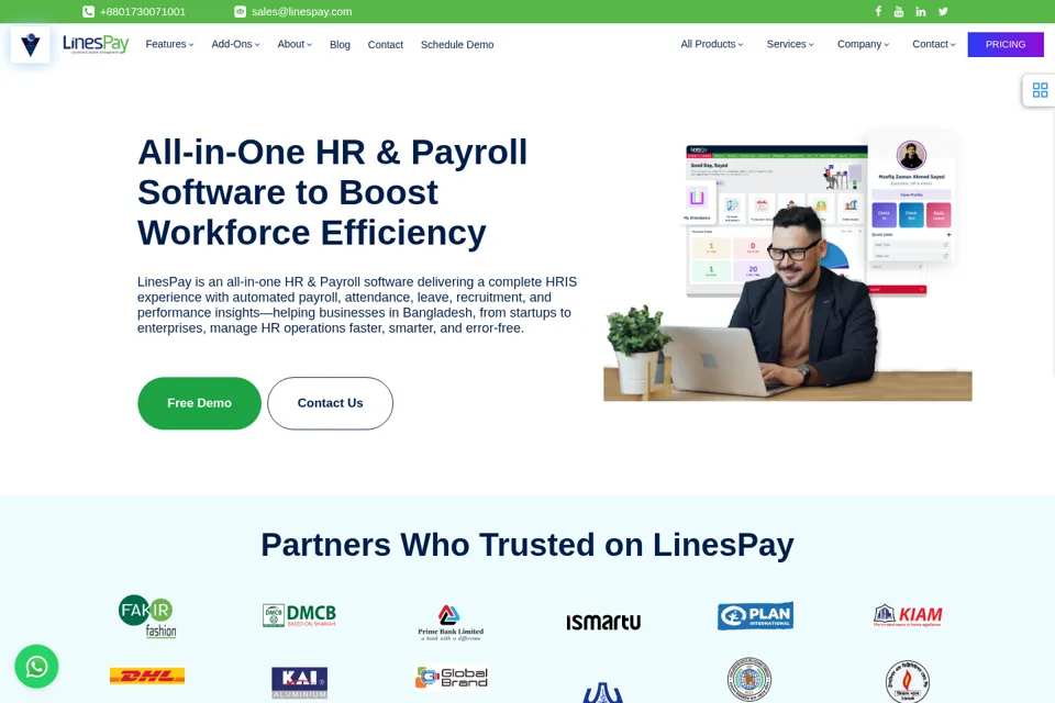 Aperçu de la landing page