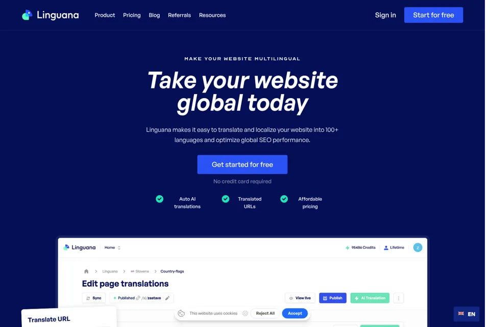 Aperçu de la landing page