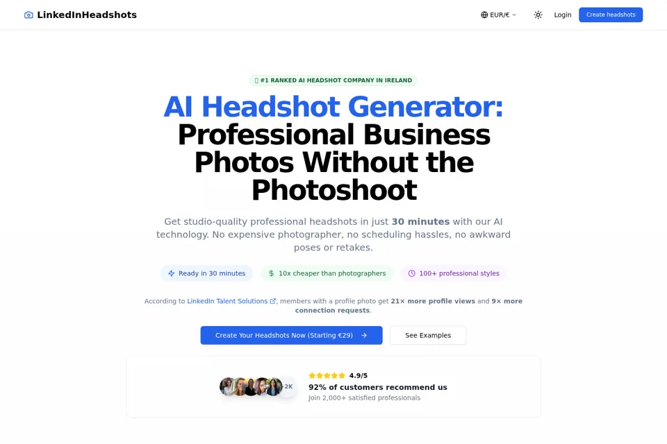 Aperçu de la landing page