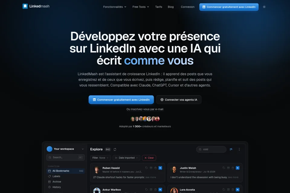 Aperçu de la landing page