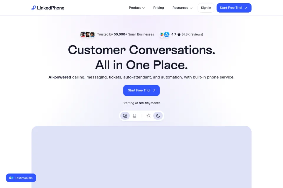 Aperçu de la landing page
