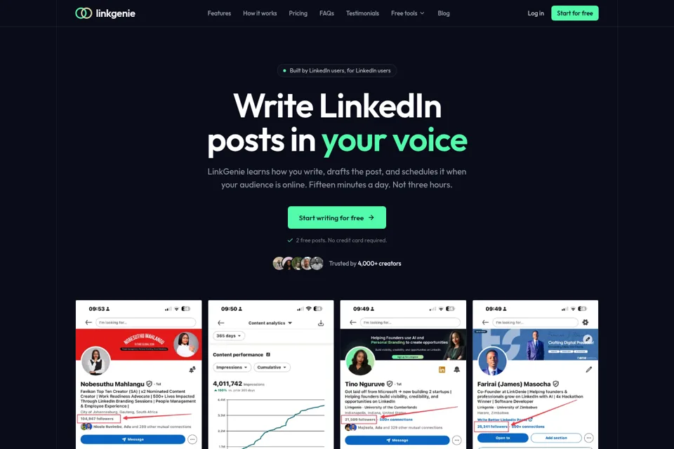 Aperçu de la landing page