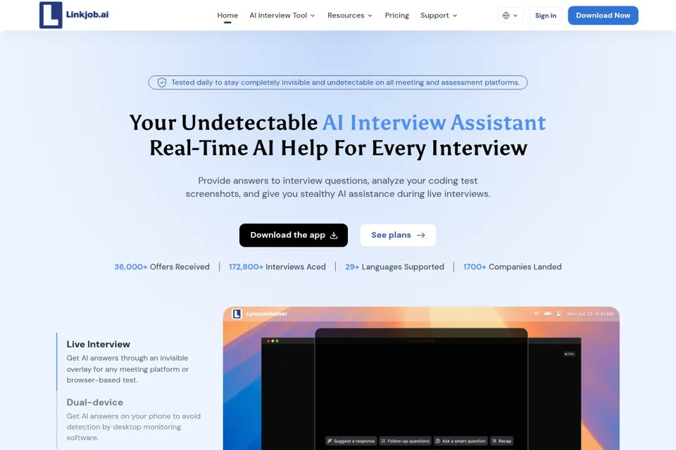 Aperçu de la landing page