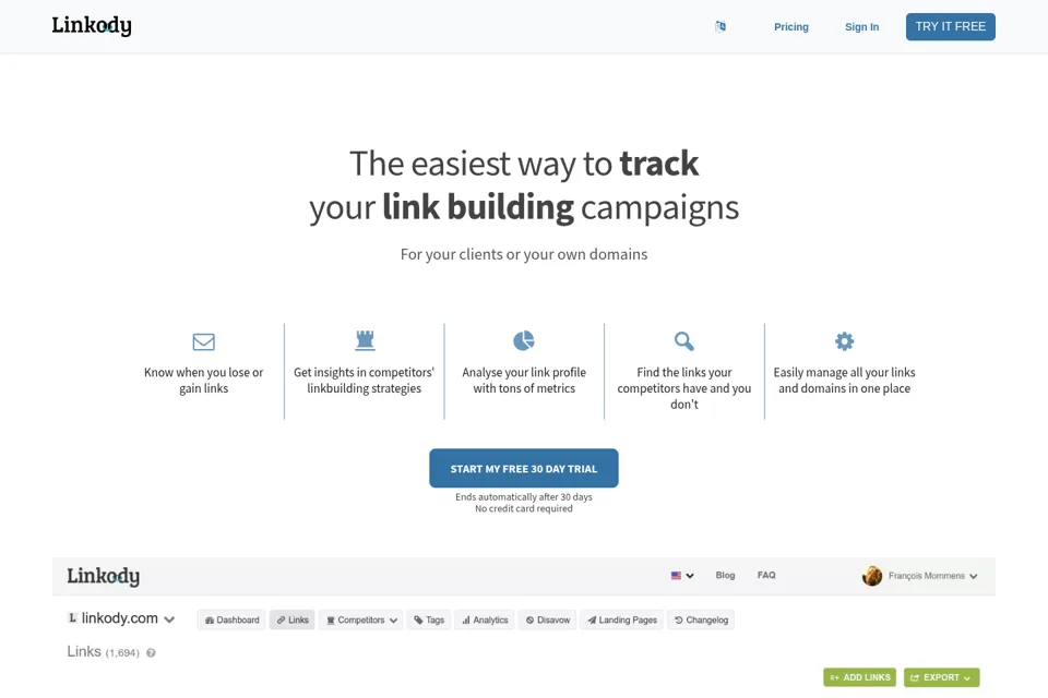 Aperçu de la landing page