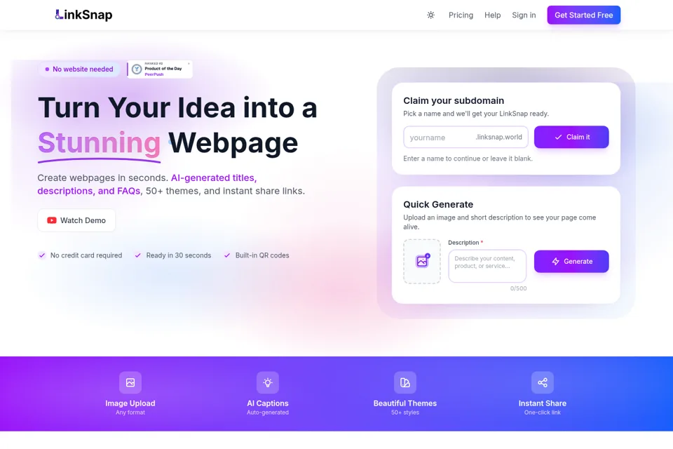 Aperçu de la landing page