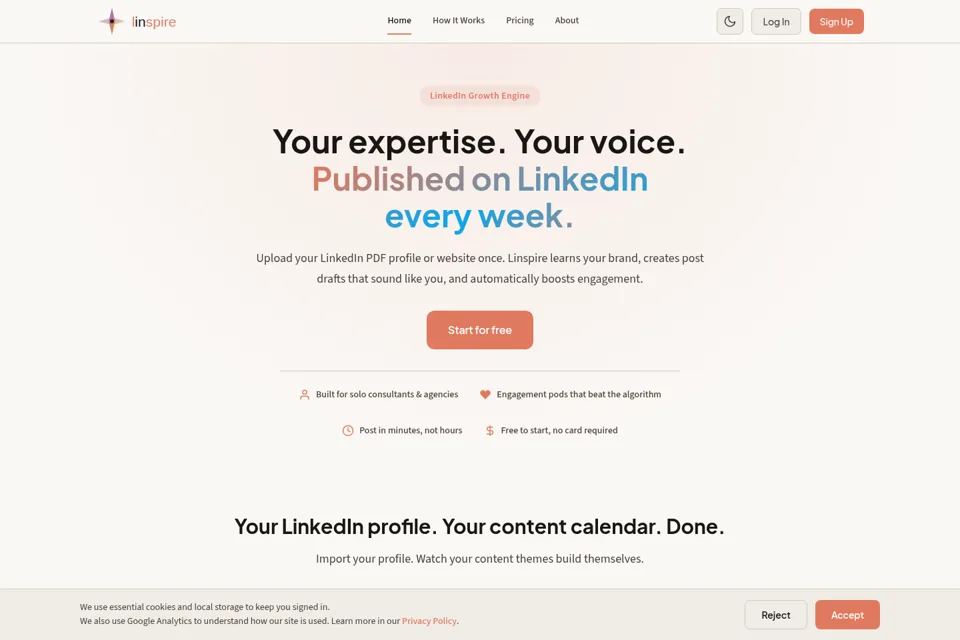 Aperçu de la landing page