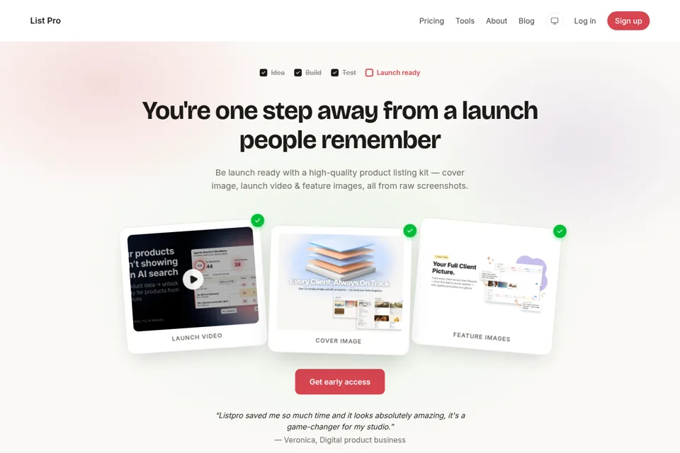 Aperçu de la landing page