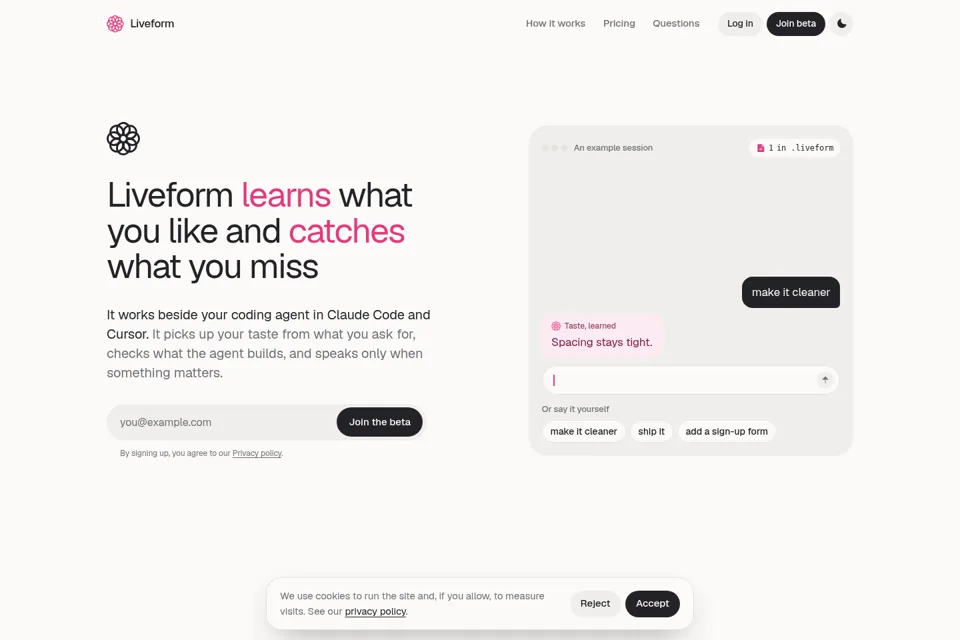 Aperçu de la landing page