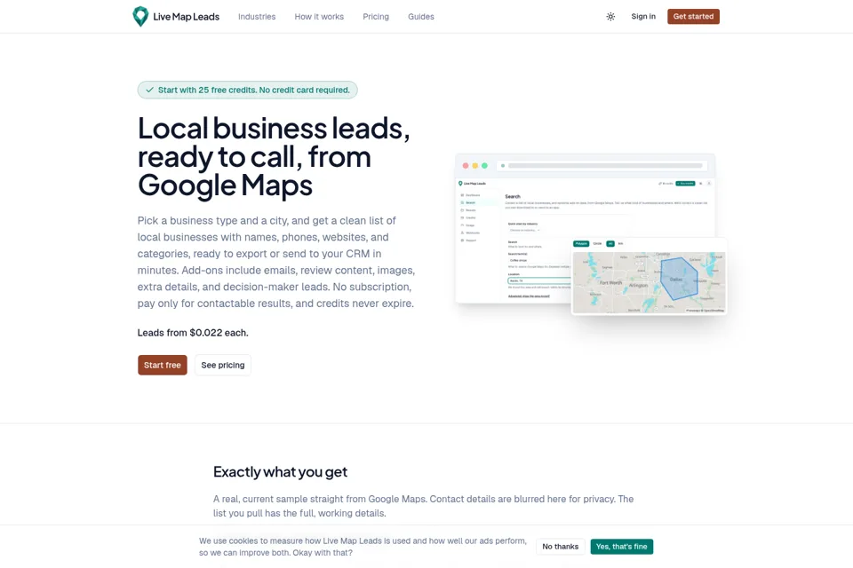 Aperçu de la landing page