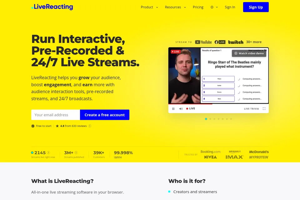 Aperçu de la landing page