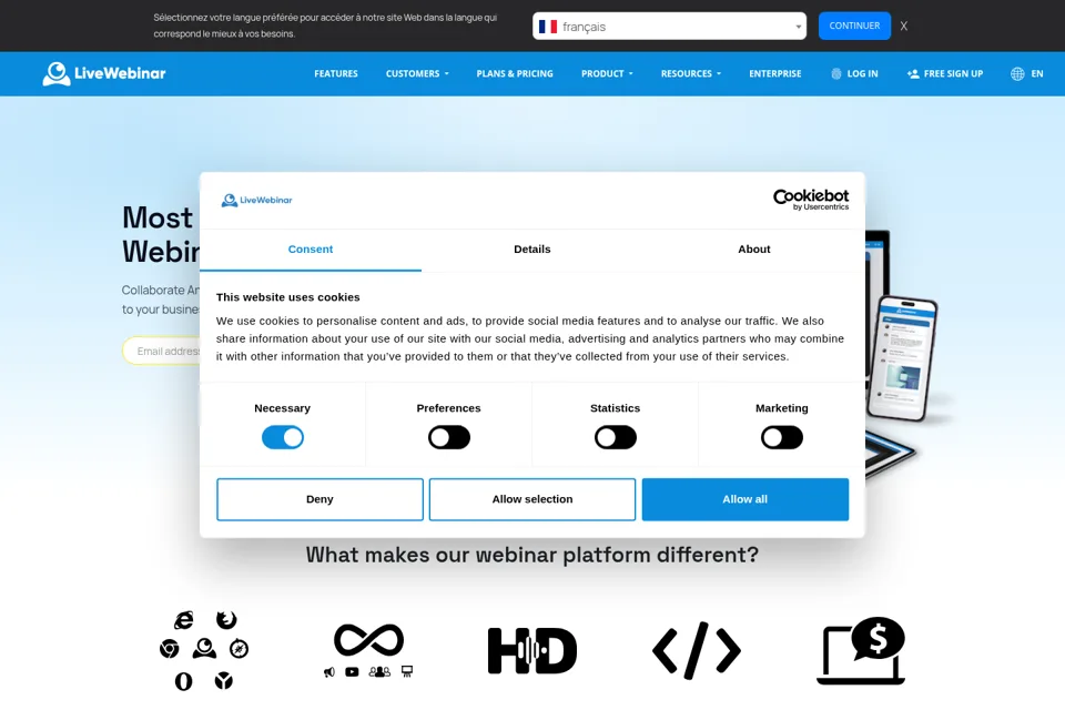 Aperçu de la landing page