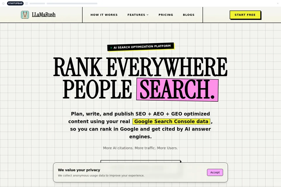 Aperçu de la landing page