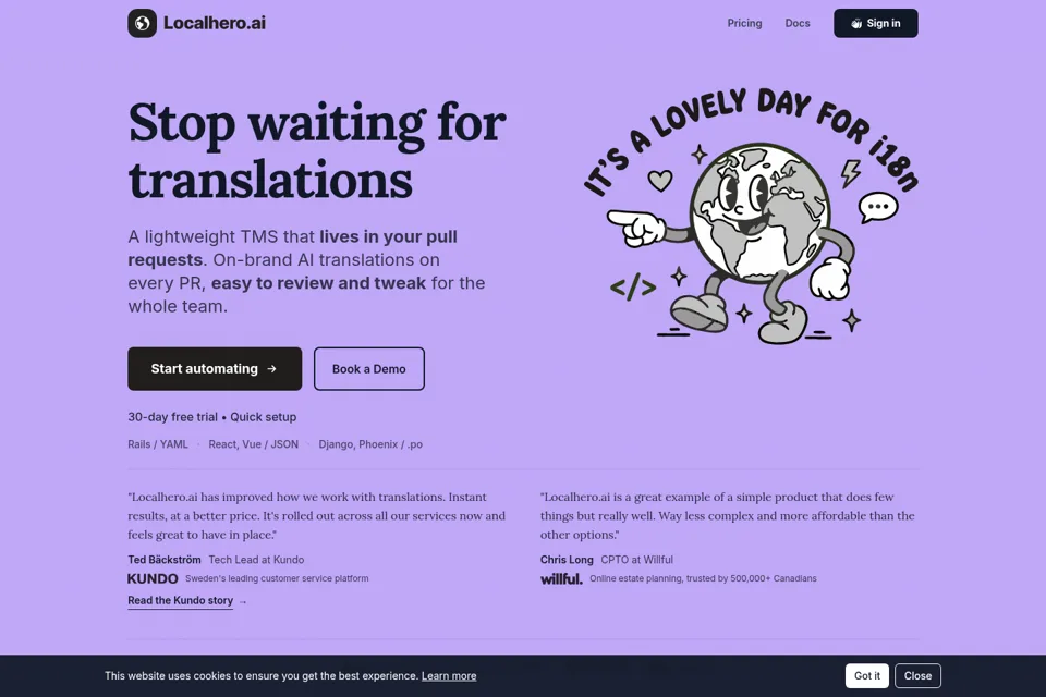 Aperçu de la landing page