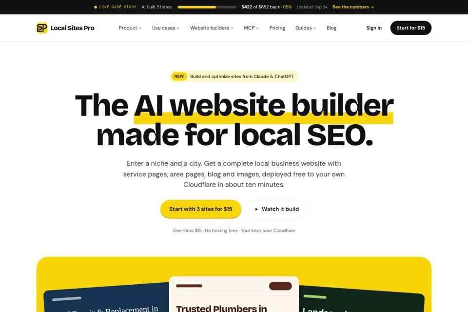 Aperçu de la landing page