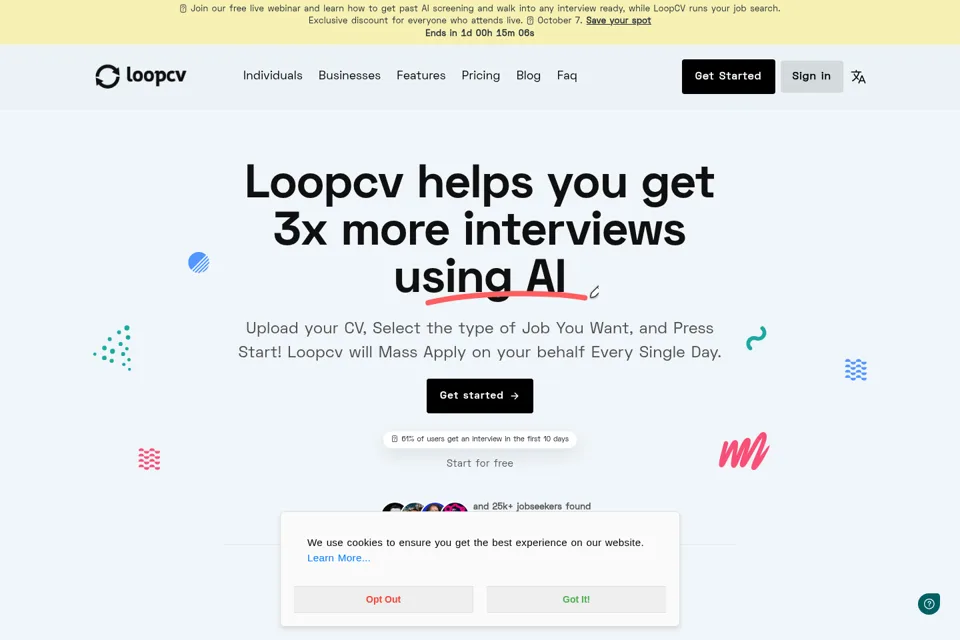 Aperçu de la landing page