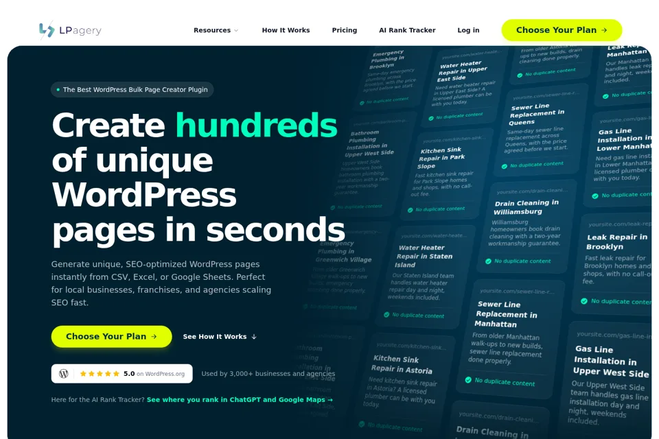 Aperçu de la landing page