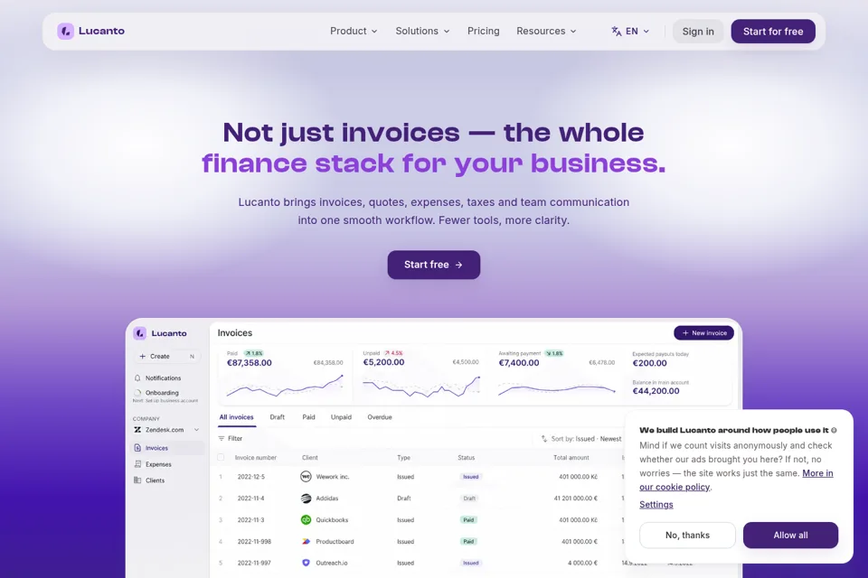 Aperçu de la landing page