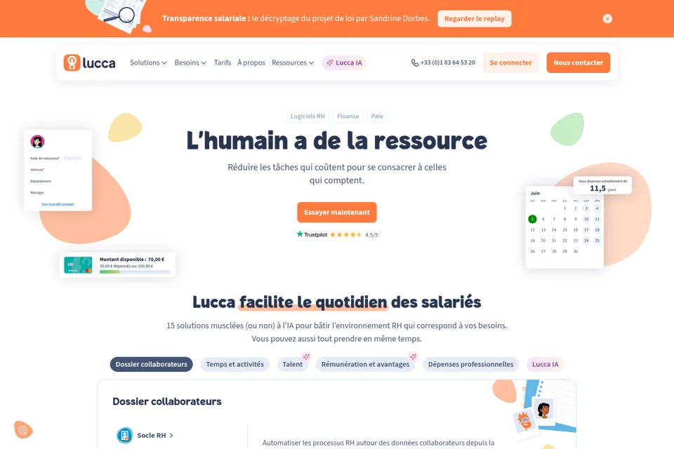 Aperçu de la landing page