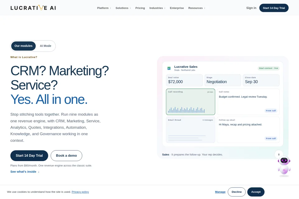 Aperçu de la landing page
