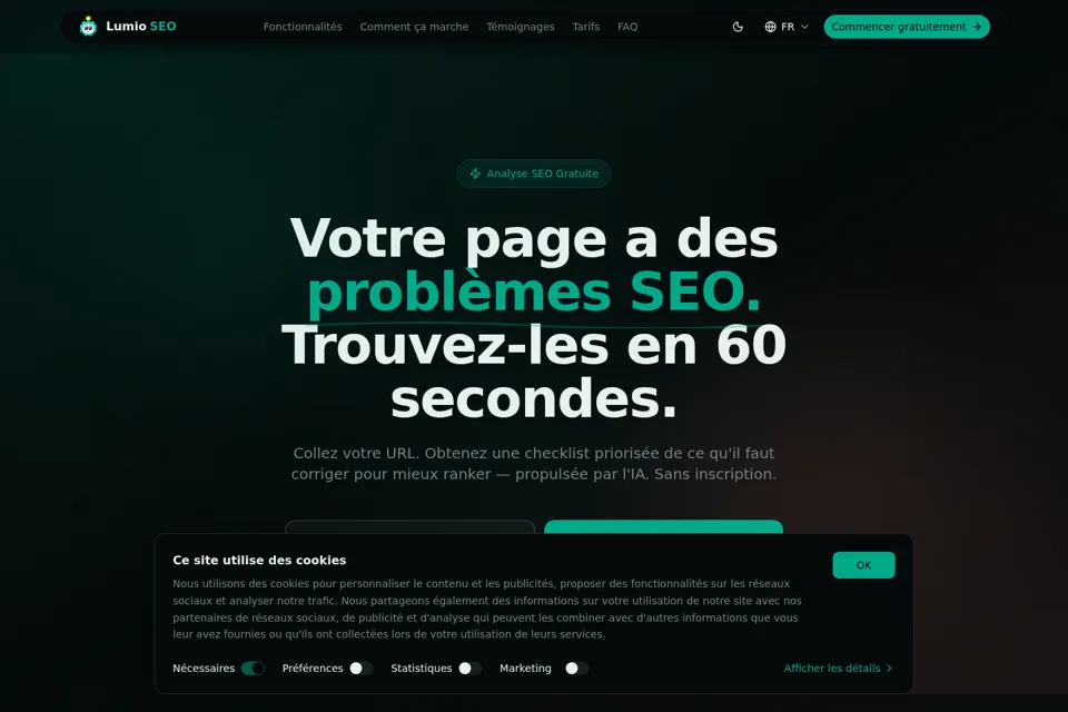 Aperçu de la landing page