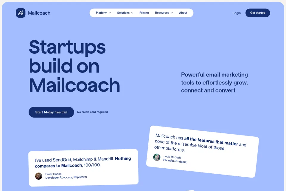Aperçu de la landing page