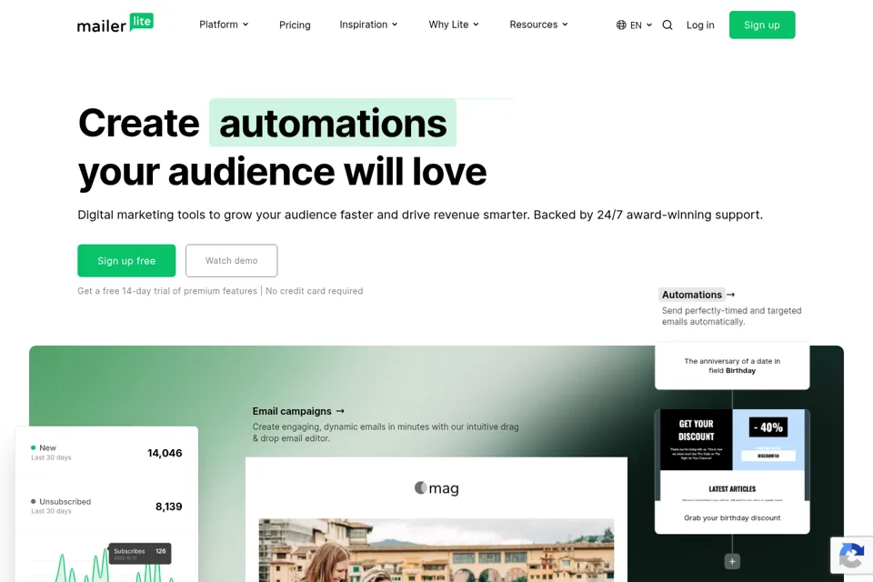 Aperçu de la landing page