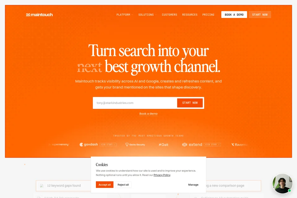Aperçu de la landing page