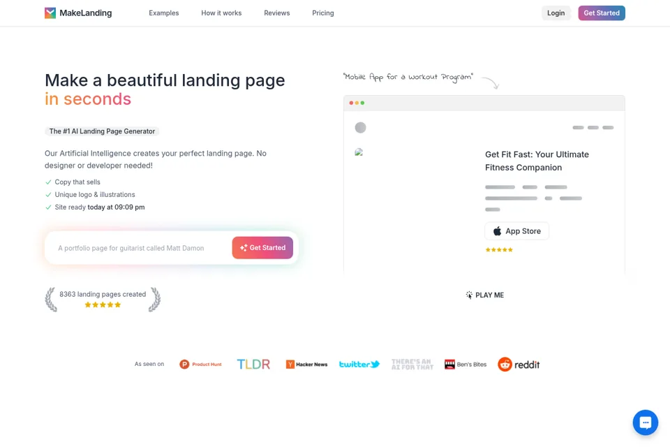 Aperçu de la landing page