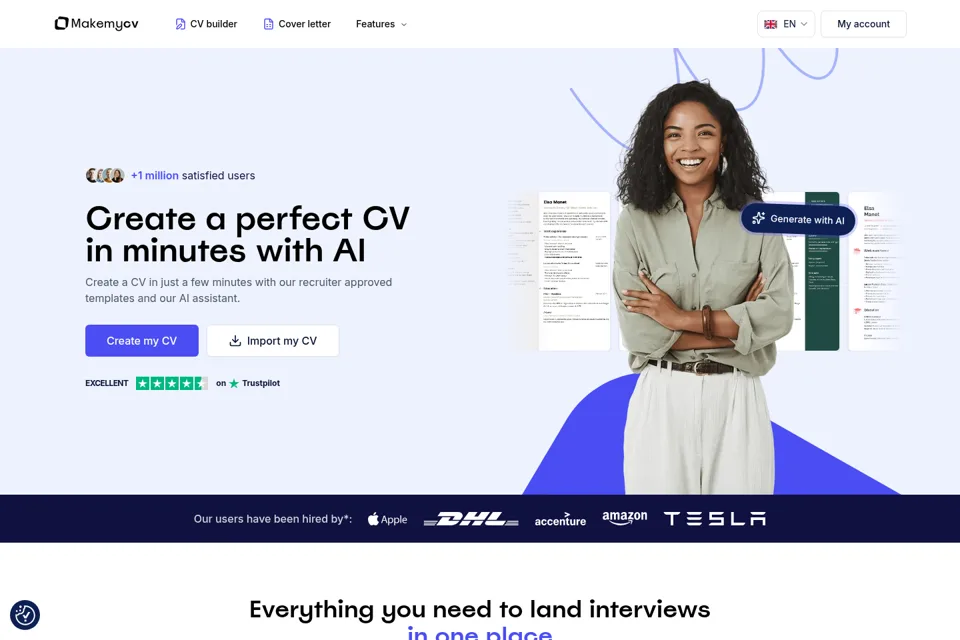 Aperçu de la landing page