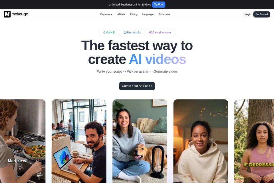 Aperçu de la landing page