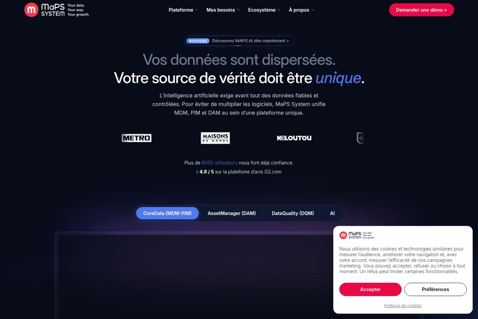 Aperçu de la landing page