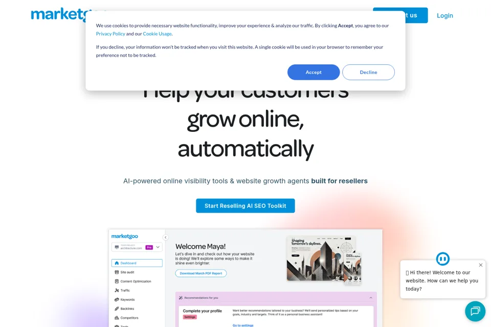 Aperçu de la landing page