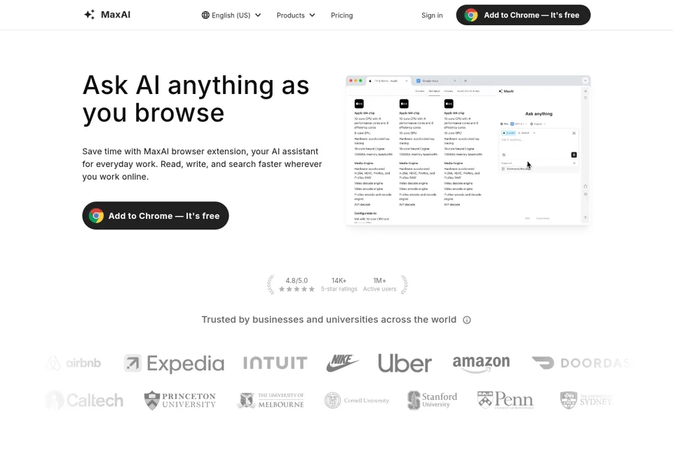 Aperçu de la landing page