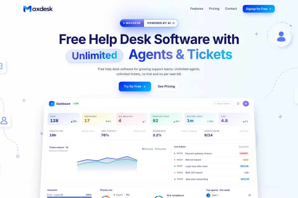 Aperçu de la landing page