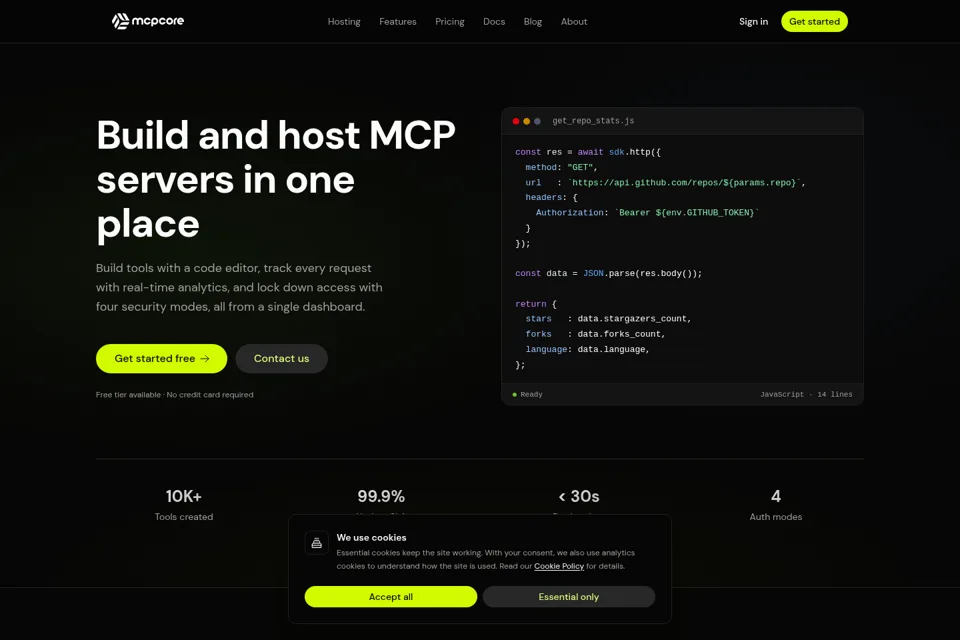 Aperçu de la landing page