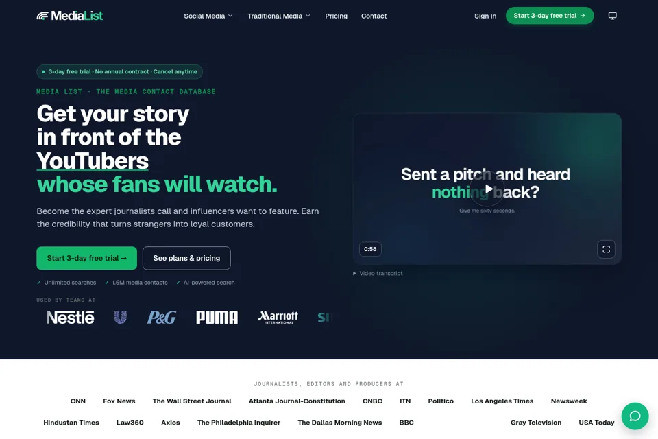 Aperçu de la landing page