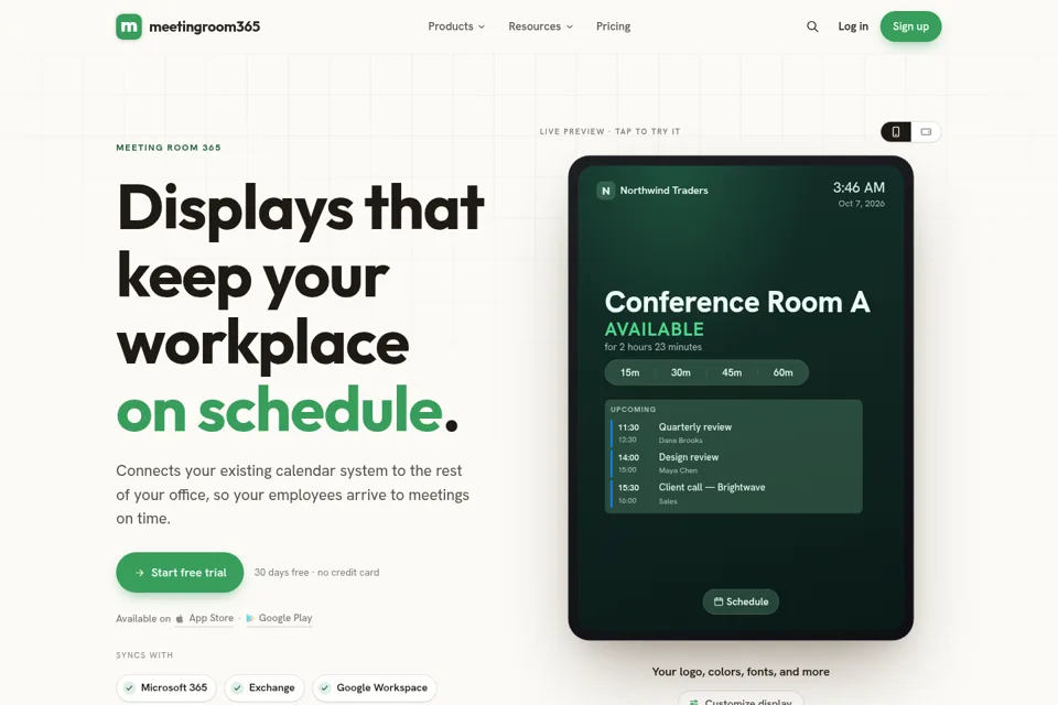 Aperçu de la landing page