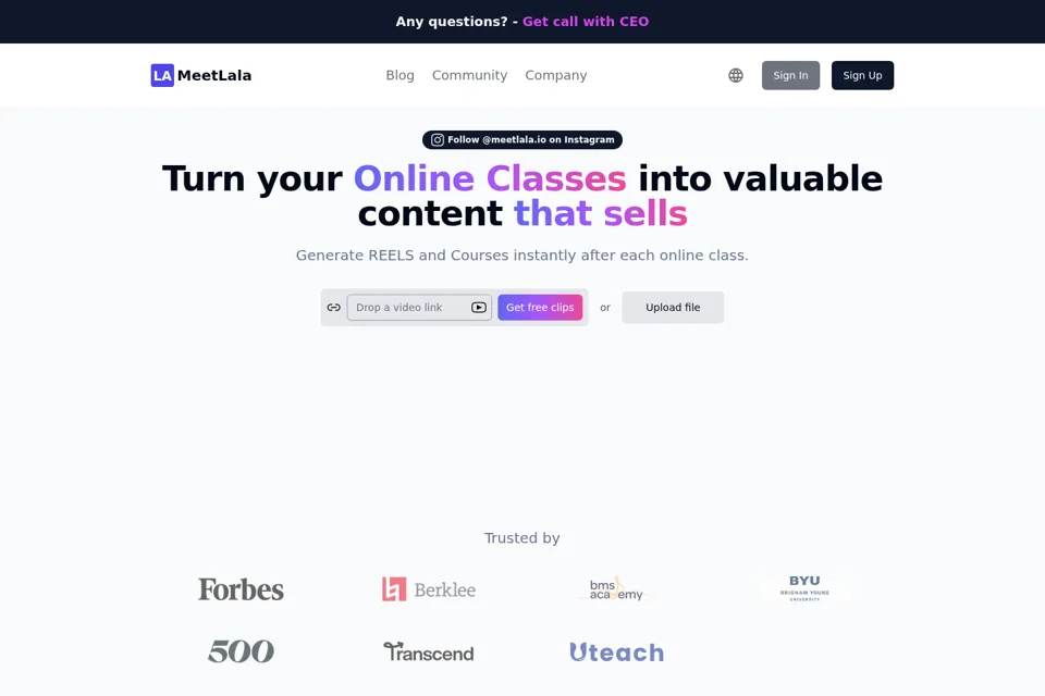 Aperçu de la landing page