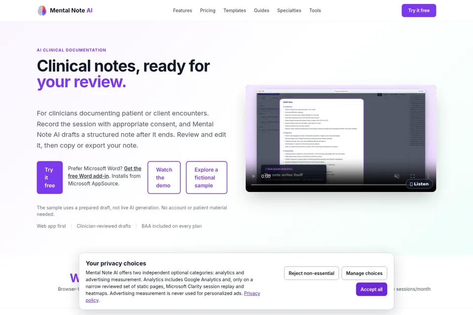 Aperçu de la landing page