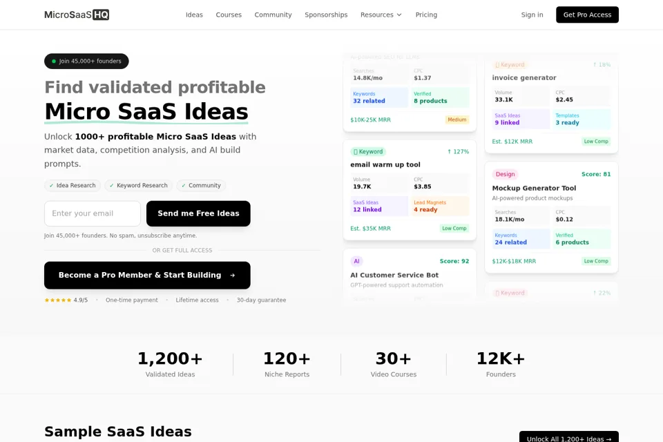Aperçu de la landing page