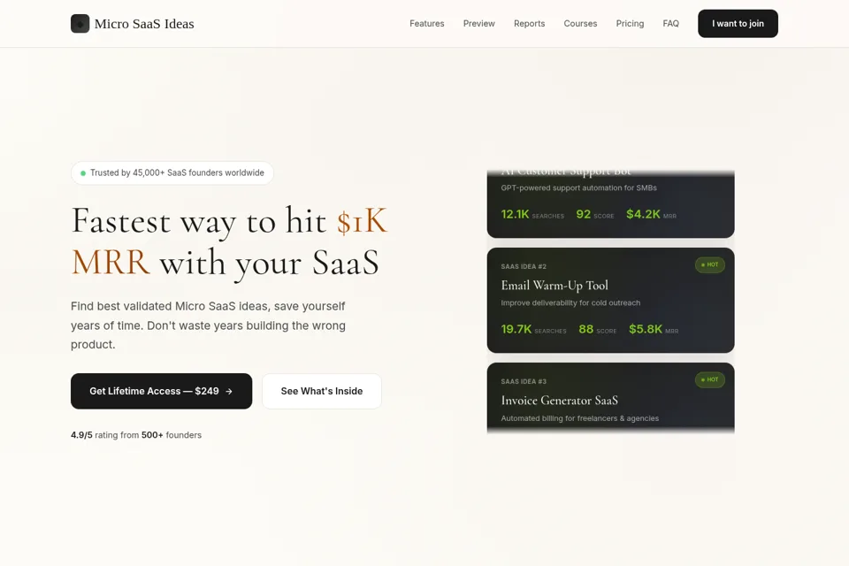 Aperçu de la landing page
