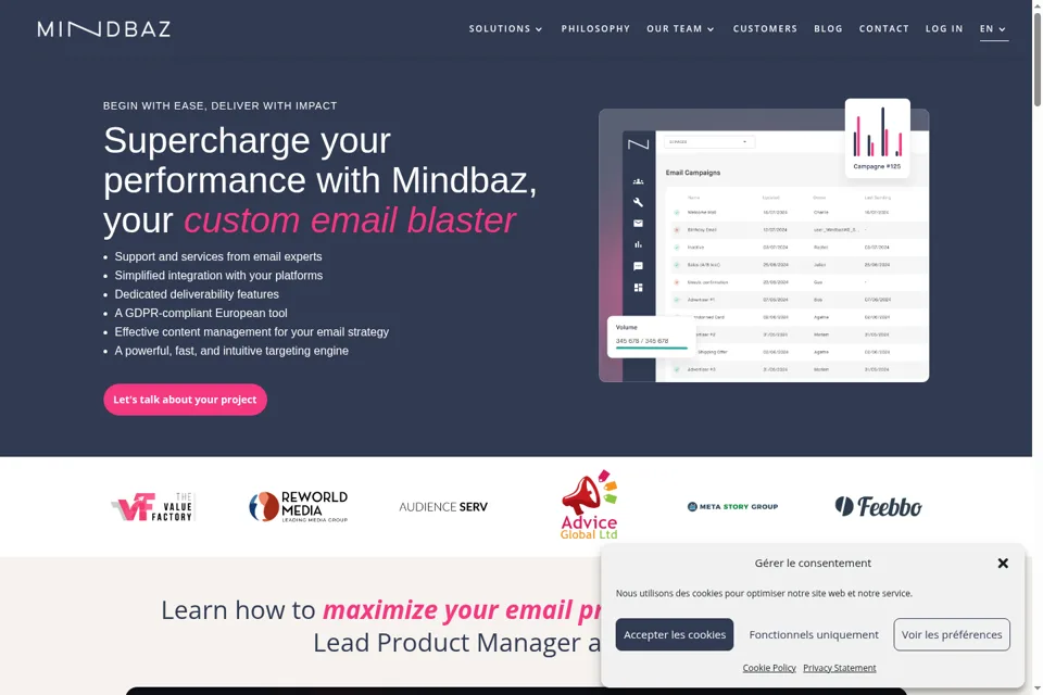 Aperçu de la landing page