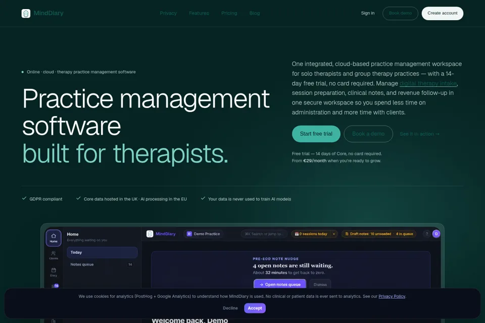 Aperçu de la landing page