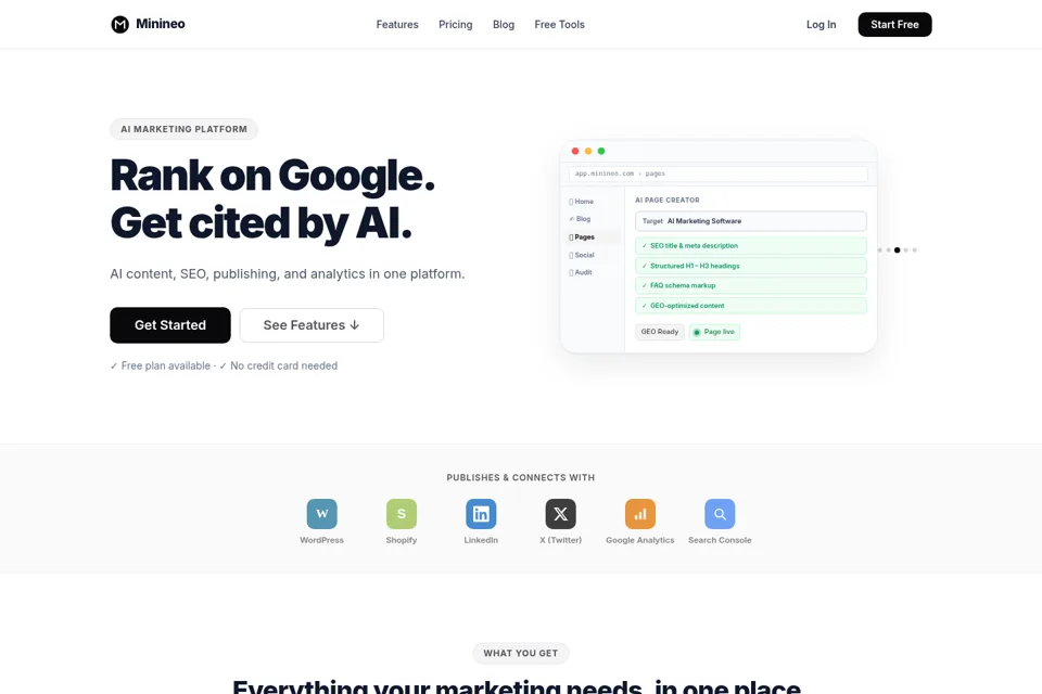 Aperçu de la landing page