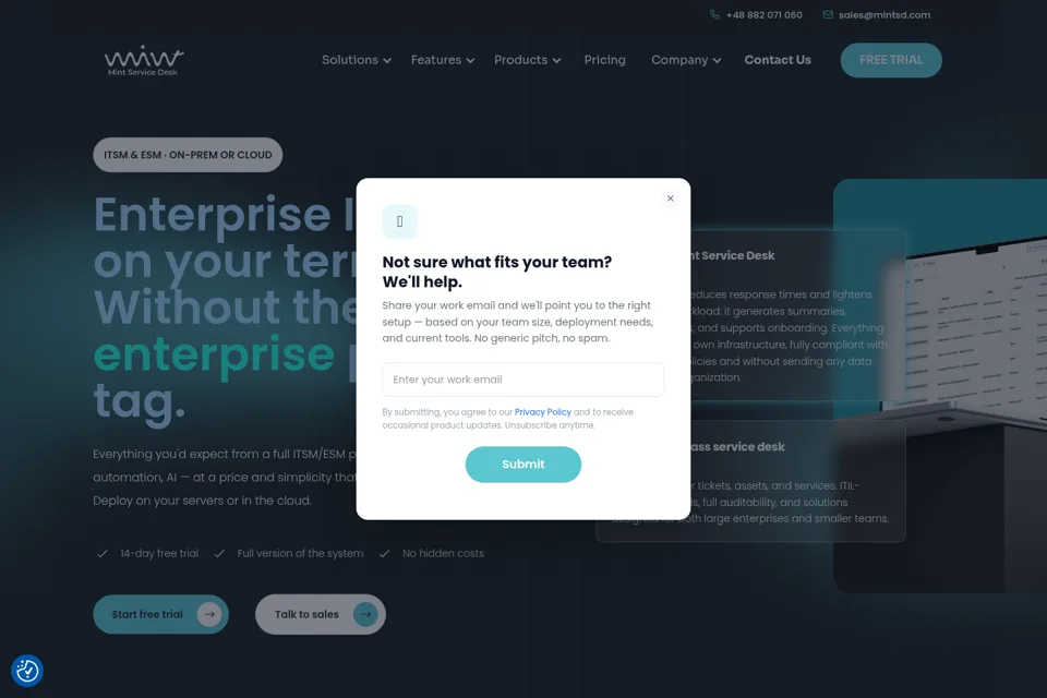 Aperçu de la landing page