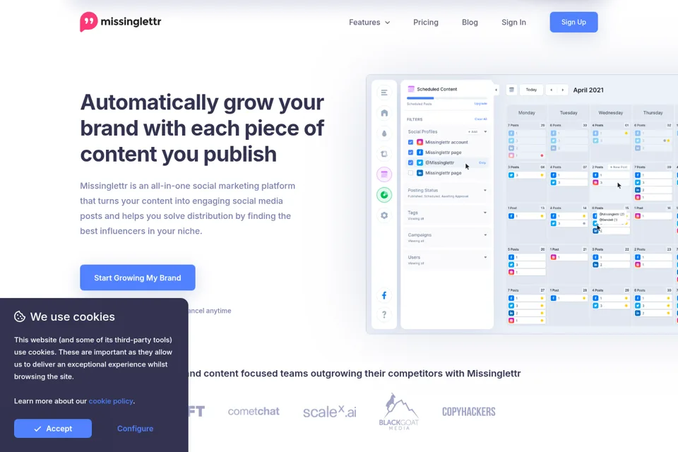 Aperçu de la landing page
