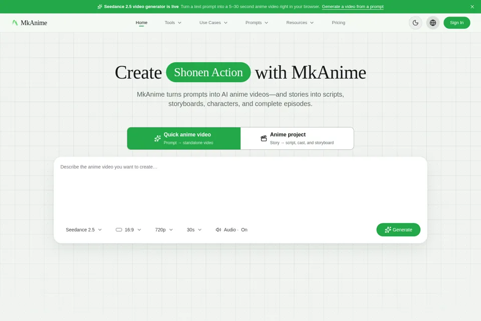 Aperçu de la landing page