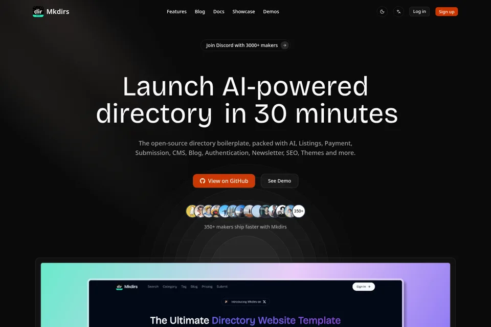 Aperçu de la landing page