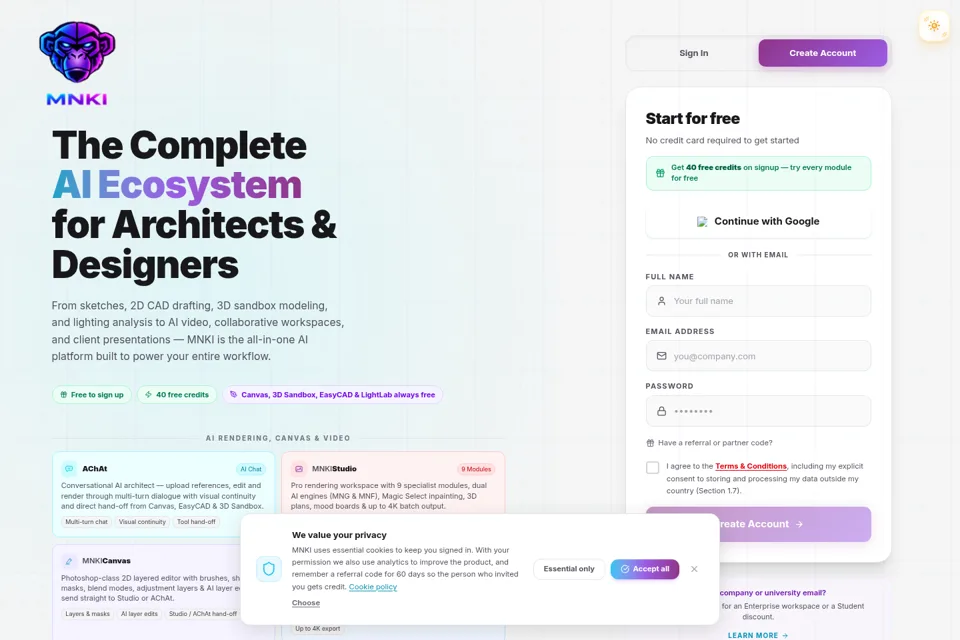 Aperçu de la landing page